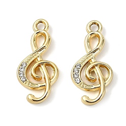 Золотой Сплава кристалла горный хрусталь подвески, прелести музыкальных нот, uv покрытие, золотые, 23x11x3 мм, отверстие : 1.8 мм