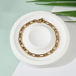 Золотой Ионное покрытие (ip) 304 браслеты-цепочки Фигаро из нержавеющей стали, с карабин-лобстерами , золотые, 8-1/4 дюйм (21 см), 5 мм