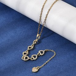 Сердце Подвеска-колье из латуни с микропаве из прозрачного кубического циркония в геометрическом стиле с кисточкой, реальный 18 k позолоченный, сердце, 17.72 дюйм (45 см)
