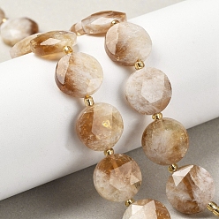 Цитрин Нагретые нити из натуральных цитриновых бусин, граненый шестиугольный разрез, плоско-круглые, с бисером, 15x5.5 мм, отверстие : 1 мм, около 22 шт / нитка, 15.31'' (38.9 см)