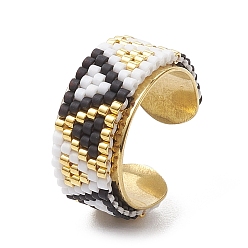 Черный Стеклянные бусины треугольные открытые кольца-манжеты, Широкое кольцо из нержавеющей стали золотистого цвета для женщин, чёрные, 10 мм, регулируемый