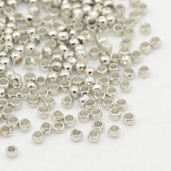 Platinum Brass Crimp Beads, Cadmium Free & Nickel Free & Lead Free, Rondelle, Nickel Color, about 2mm in diameter, 1.2mm long, hole: 1.2mm