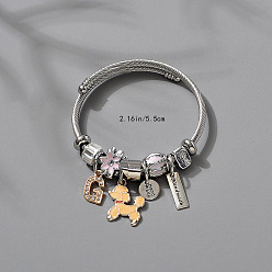 Желтый Регулируемые европейские браслеты из нержавеющей стали, браслеты с подвесками для женщин, пудель, со сплавом, стразами и эмалью, желтые, внутренний диаметр: 2-1/8 дюйм (5.5 см)