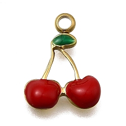 Вишня 304 из нержавеющей стали шармы эмали, ионное покрытие (ip), реальный 18 k позолоченный, вишня, 13.5x10.5x2.5 мм, отверстие : 1.6 мм