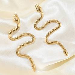 Золотой 304 серьги-гвоздики из нержавеющей стали для женщин, змея, золотые, 76x31 мм