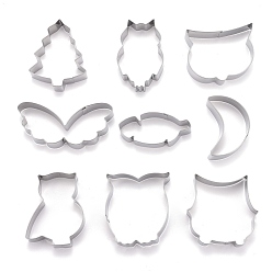 Stainless Steel Color Non-Tarnish Stainless Steel Mixed Owl Shaped Cookie Candy Food Cutters Molds, for DIY, Kitchen, Baking, Kids Birthday Party Supplies Favors, Stainless Steel Color, 68x63.5x20.5mm, 9pcs/Set