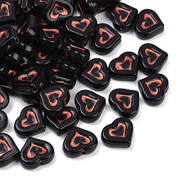 Черный Непрозрачные акриловые бусины, сердце, красный цвет заплетен, чёрные, 12.5x14.5x5 мм, отверстие : 1.8 мм, Около 714 шт / 500 г