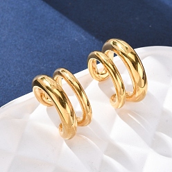 Настоящее золото 18K Двухслойные c-образные 304 двухцветные серьги-манжеты из нержавеющей стали, женские серьги без пирсинга, реальный 18 k позолоченный, 16.5x8 мм