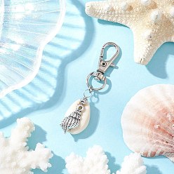 Shell Shape Океан коллекция подвесные украшения из ракушек, подвески из сплава и поворотные застежки-шармы для украшений сумок, формы раковины, 61 мм, Кулон : 30x14 мм