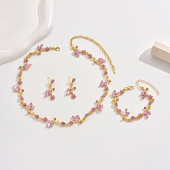 Золотой Ожерелья и браслеты из цветочного сплава со стразами и серьги-гвоздики, золотые, 500 мм