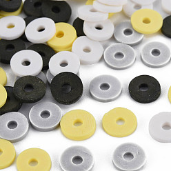 Light Grey 4 Colors Handmade Polymer Clay Beads, Heishi Beads, Disc/Flat Round, Light Grey &  Black & Floral White & Light Khaki, 8x0.5~1.5mm, Hole: 2mm, about 11500pcs/1000g