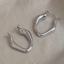 Нержавеющая Сталь Цвет Полые самородки 304 серьги-кольца из нержавеющей стали, цвет нержавеющей стали, 28x22.5x5 мм