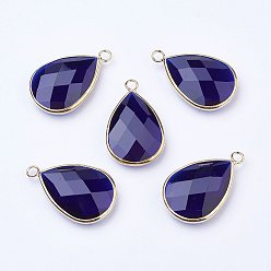 Полуночно-синий Подвески в форме капли из латуни и стекла, граненые, темно-синий, 22x13x5 мм, отверстие : 2 мм