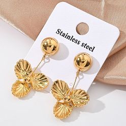 Настоящее золото 18K 304 из нержавеющей стали серьги, цветок, реальный 18 k позолоченный, 44x24 мм