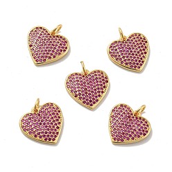 Фуксиновый Сердце латунные микро проложить кубического циркония подвески, с прыжковых колец, без кадмия, без никеля и без свинца, реальный 18 k позолоченный, красно-фиолетовые, 15x15x1.5 мм, отверстие : 3.4 мм