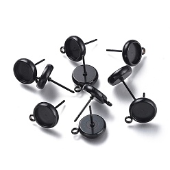 Черный 304 Настройки серьги из нержавеющей стали, с петлей, плоско-круглые, ионное покрытие (ip), электрофорез черный, плоско-круглые: 13x10.3 mm, отверстие : 1.8 мм, штифты : 0.8 мм, лоток : 8 мм