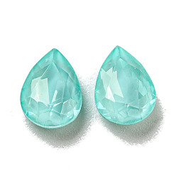 Light Azore Glass Rhinestone Cabochons, Point Back & Back Plated, Faceted, Teardrop, Light Azore, 10x7x4mm