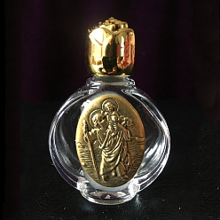 Antique Golden Glass Holy Water Bottle with Zinc Alloy Cap, Religion Portable Refillable Container, Antique Golden, 6.7x4.4cm