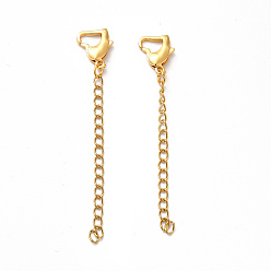 Golden Ion Plating(IP) 304 Stainless Steel Curb Chain Extender, End Chains, with Heart Lobster Claw Clasps, Golden, 67x3mm