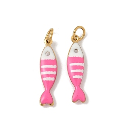 Ярко-Розовый 304 нержавеющей стальной эмали подвески, амулет из рыбы сардина, с целью перехода в кольце, ионное покрытие (ip), реальный 18 k позолоченный, ярко-розовый, 18.5x5x2 мм, отверстие : 3 мм