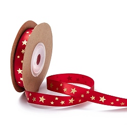Red Polyester Ribbon, Star Pattern, Red, 3/8 inch(10mm), about 10yards/roll