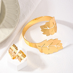 Золотой Наборы браслетов-манжет и колец-манжет из листового сплава, золотые, внутренний диаметр: 58 мм