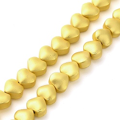 Матовый Золотой Стеклянные бусины с гальваническим покрытием , сердце, матовый золотой, 6x6.5x4 мм, отверстие : 0.8 мм, около 69 шт / нитка, 15.04'' (38.2 см)