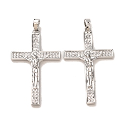 Platinum Easter Brass Micro Pave Clear Cubic Zirconia Pendants, Crucifix Charms, Platinum, 36.5x22x3mm, Hole: 4x2mm