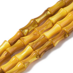 Goldenrod Natural Freshwater Shell Beads Strands, Dyed, Bamboo Stick, Goldenrod, 8x4.5x4.5mm, Hole: 0.7mm, about 45~48pcs/strand, 14.61~15.51 inch(37.1~39.4cm)
