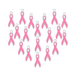 Pink Подвески из эмали и сплава, без свинца и без кадмия, Розовая лента осведомленности о раке молочной железы в октябре, розовые, 19x8x1 мм, отверстие : 2 мм, 35 шт / коробка
