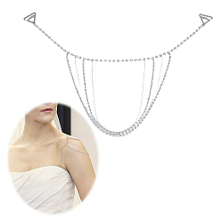 Platinum Alloy & Iron Crystal Rhinestone Tassel Sexy Shoulder Bra Body Chains, Wedding Arm Chain Summer Beach Bikini Shoulder Harness for Women Brides, Platinum, 350mm