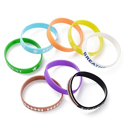Mixed Color Word Silicone Wristbands Bracelets, Cord Bracelets, Mixed Color, Inner Diameter: 2-3/8~2-1/2 inch(6.1~6.4cm)