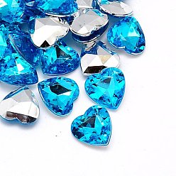 Темно-Голубой Акриловые стразы - кабошоны , заостренный назад и граненый, сердце, глубокое синее небо, 12x12x4.5 мм, около 500 шт / упаковка