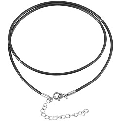 Черный 10 шт. изготовление круглых кожаных шнуров для ожерелий, с 304 нержавеющей стали омары коготь застежками и наполнителя цепей, цвет нержавеющей стали, чёрные, 18.1 дюйм, 2 мм