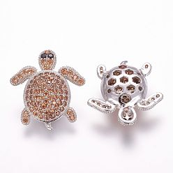 Оранжевый Латунные микро проложить кубического циркония бусы, черепаха, оранжевые, 20.5x19x6 мм, отверстие : 2 мм