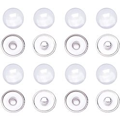 Platinum Snap Button Making, Brass Snap Buttons Cabochon Settings with Clear Glass Cabochons, Platinum, 7.4x7.2x1.7cm