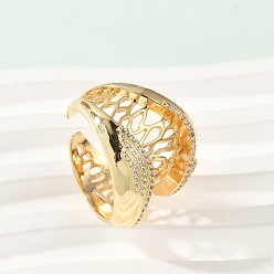 Настоящее золото 18K Открытые манжеты из латуни с микропаве и прозрачным цирконием для женщин, без кадмия и без свинца, реальный 18 k позолоченный, 21.5 мм, внутренний диаметр: регулируемый