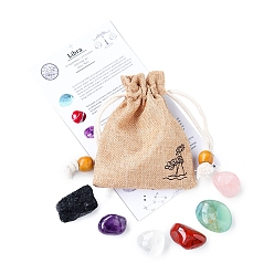 Весы Двенадцать созвездий подарочный набор для дня рождения из ткани, с натуральным смешанным драгоценным камнем, Весы, 20 мм