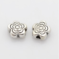 Античное Серебро Сплавочные овальные бусины тибетского стиля , цветок, античное серебро, без свинца, без кадмии и без никеля, 6x6x3 мм, отверстие : 1 мм