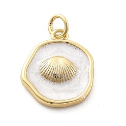 Shell Shape Подвески из латуни и эмали на тему океана, с целью перехода в кольце, реальный 18 k позолоченный, плоский круглый шарм, формы раковины, 17.5x15.5x3 мм, отверстие : 3 мм