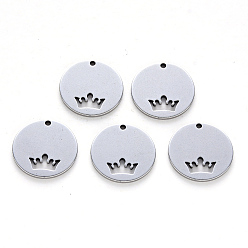 Edelstahl Farbe Anlaufgeschützt 201 Charms aus Edelstahl, Laserschnitt, flach rund mit Krone, Edelstahl Farbe, 14x1 mm, Bohrung: 1 mm