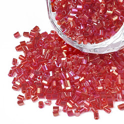 Crimson FGB Grade A Glass Seed Beads, Hexagon(Two Cut), Transparent Colours Rainbow, Crimson, 1.5~2.5x1.5~2mm, Hole: 0.8mm, about 2100pcs/bag, 450g/bag