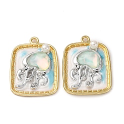 Jellyfish Подвески из эмалевого сплава легкого золота, с имитацией жемчуга ABS и стеклом, прямоугольник амулеты, стойки покрытие, медуза, 30x22x5.5 мм, отверстие : 1.8 мм