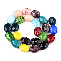 Mixed Color Pearl Luster Plated Glass Bead Strands, Faceted Oval, Mixed Color, 16x12x7~7.5mm, Hole: 1mm, about 24pcs/strand, 15 inch