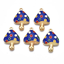 Средно-синий Осенняя тема подвеска из эмалированного сплава с гальванопокрытием, без кадмия, без никеля и без свинца, золотой свет, гриб, светло-синий, 23x16x3.5 мм, отверстие : 1.5 мм