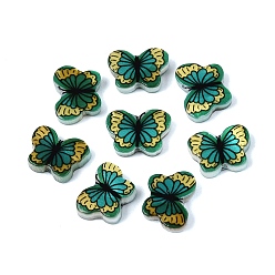 Sea Green Printed Natural Freshwater Shell Beads, Butterfly, Sea Green, 8~9x11~12x2.5~3mm, Hole: 0.8~0.9mm