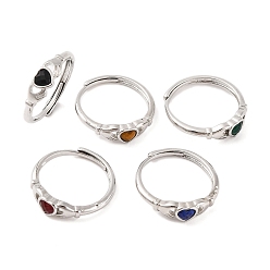 Смешанные камни Регулируемые кольца рука с сердцем из смешанного камня из натурального камня, латунное кольцо для женщин, долговечный, без свинца и без кадмия, внутренний диаметр: 18 мм