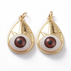 Темно-Красный Латунные подвески, с акриловыми и прыжковыми кольцами, реальный 18 k позолоченный, глаз, долговечный, темно-красный, 24.5x16x7.5 мм, отверстие : 3 мм, Перейти кольцо: 5x1 мм