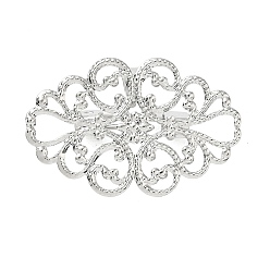 Platinum Flower Brass Lapel Pin Brooches for Clothes, Platinum, 20.5x31.5mm
