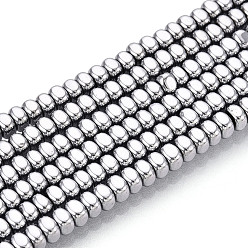 с Платиновым Покрытием Гальванические нити из синтетических немагнитных гематитовых бусин, вакуумное покрытие pvd, квадратный, с покрытием платиным, 3x3x1.7~2 мм, отверстие : 1 мм, около 202~206 шт / нитка, 15.75~16.14'' (40~41 см)